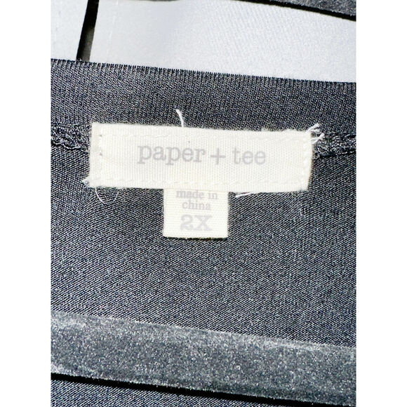 Plus Size 2X Black Stretchy Paper + Tee Lace Hem Top Shirt Soft Curvy Fit - Picture 7 of 10